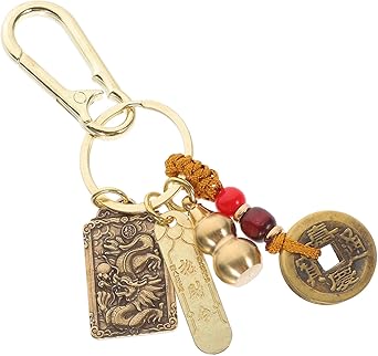 GALPADA Chinese Feng Shui Keychains Brass Wu Keychain with Feng Shui Coins Buddha Statue Good Luck Backpack Charms for Wealth Fortune Health Longevity and Success Dragon Style