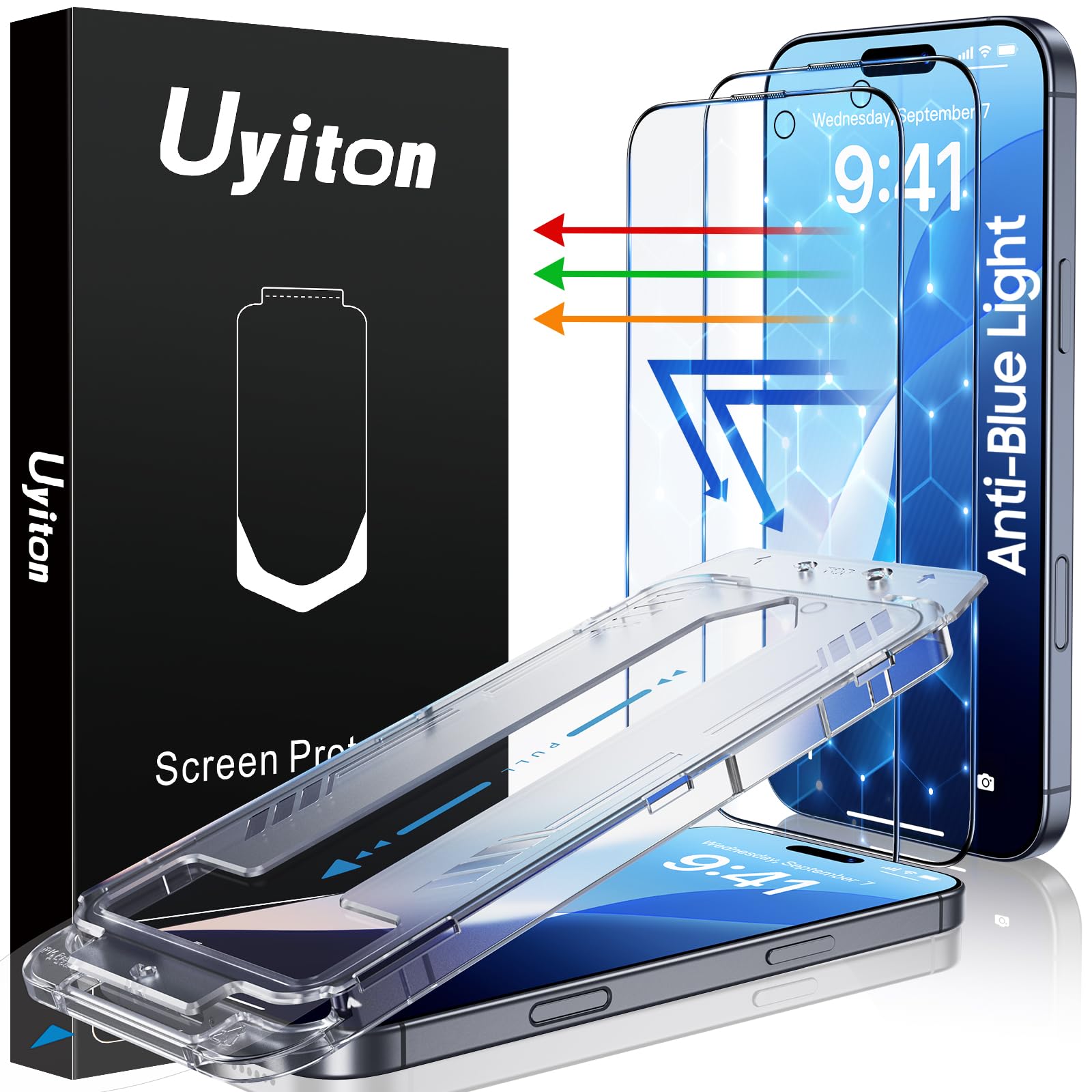 Uyiton Compatible with iPhone 16 Pro Max Screen Protector -[Anti-Blue Light] [Easy Fit] Shatterproof Full Coverage [Case Friendly] 9H Tempered Glass Screen Protector, 2 Pack