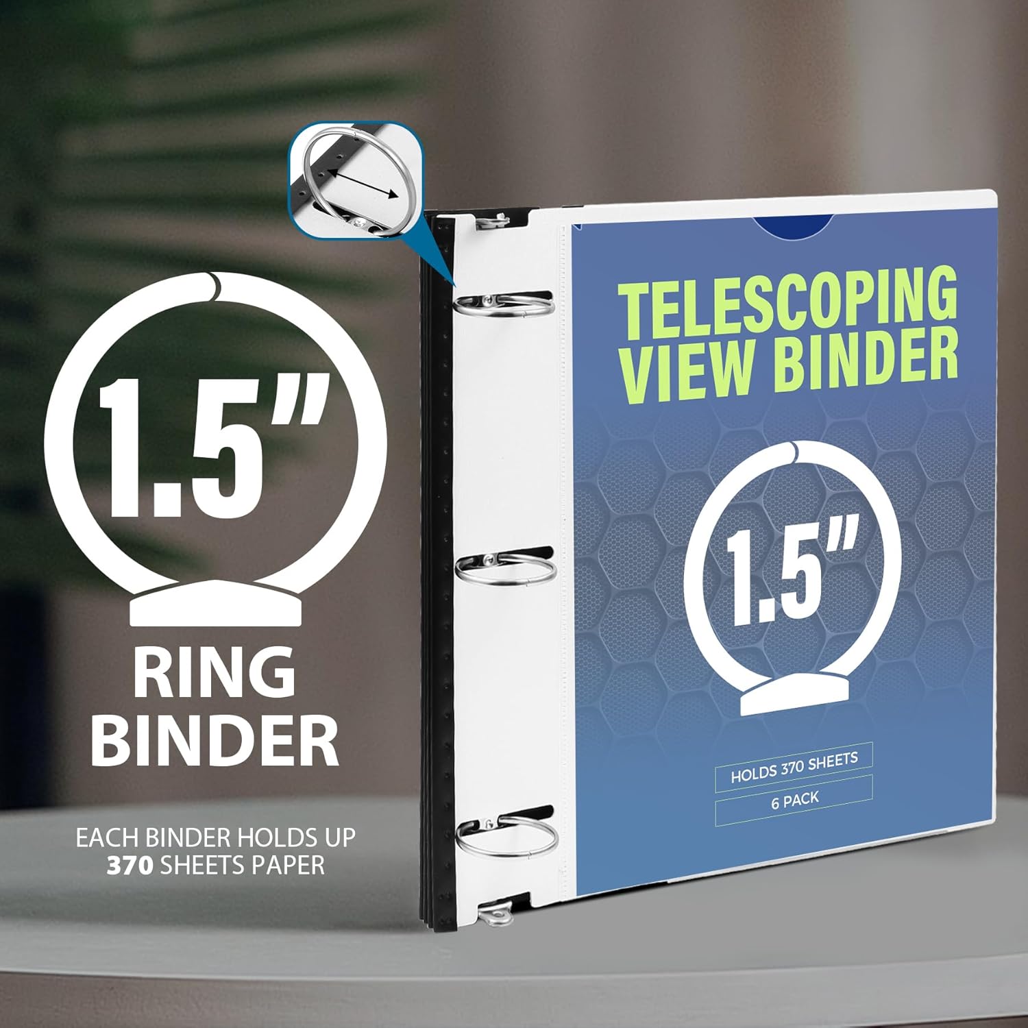 WOT I 1.5 Inch Telescoping 3 Ring Binder 6 Pack, Expandable Flexible Binder with Customizable Front Cover & Clear Catalog Pocket, Holds 370 Sheets, Assorted Colors, School Office Supplies - Image 5