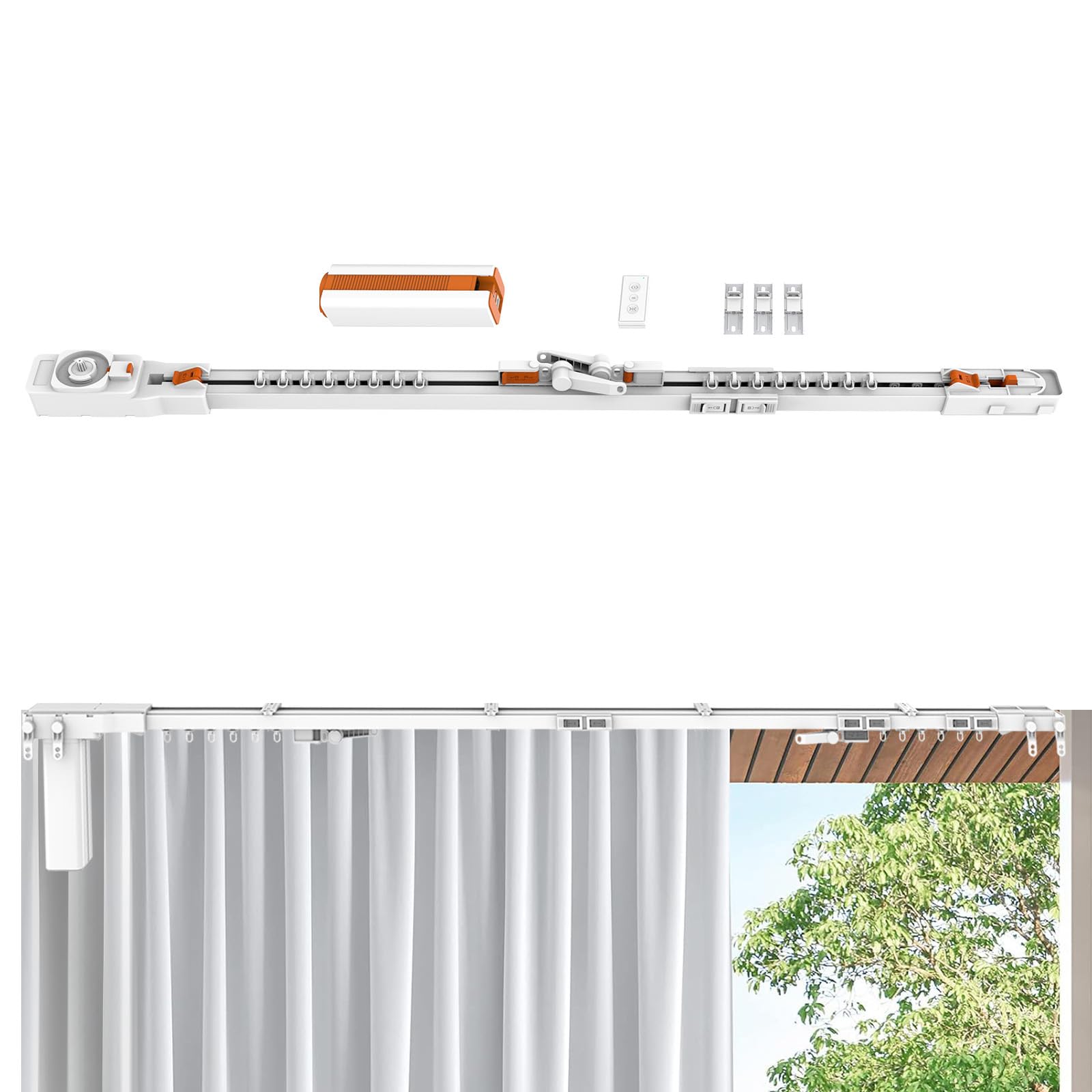 Uchwyt sufitowy Smart Electric Curtain Track Motorized Regulowana długość 6 m Płynne przesuwanie do salonu i sypialni Łatwy montaż systemu karniszy