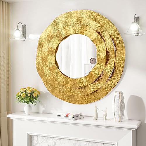 Miniatura 3 de Fobule Espejos de pared decorativos redondos grandes de 30 pulgadas, espejos circulares colgantes envejecidos de bronce antiguo, decoración de pared