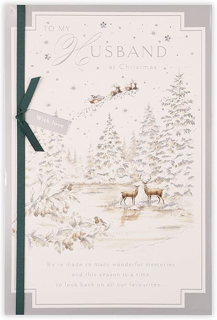 Clintons: Husband Deer Christmas Scene Christmas Card, Multi-Colour, 184 x 279, 1181390