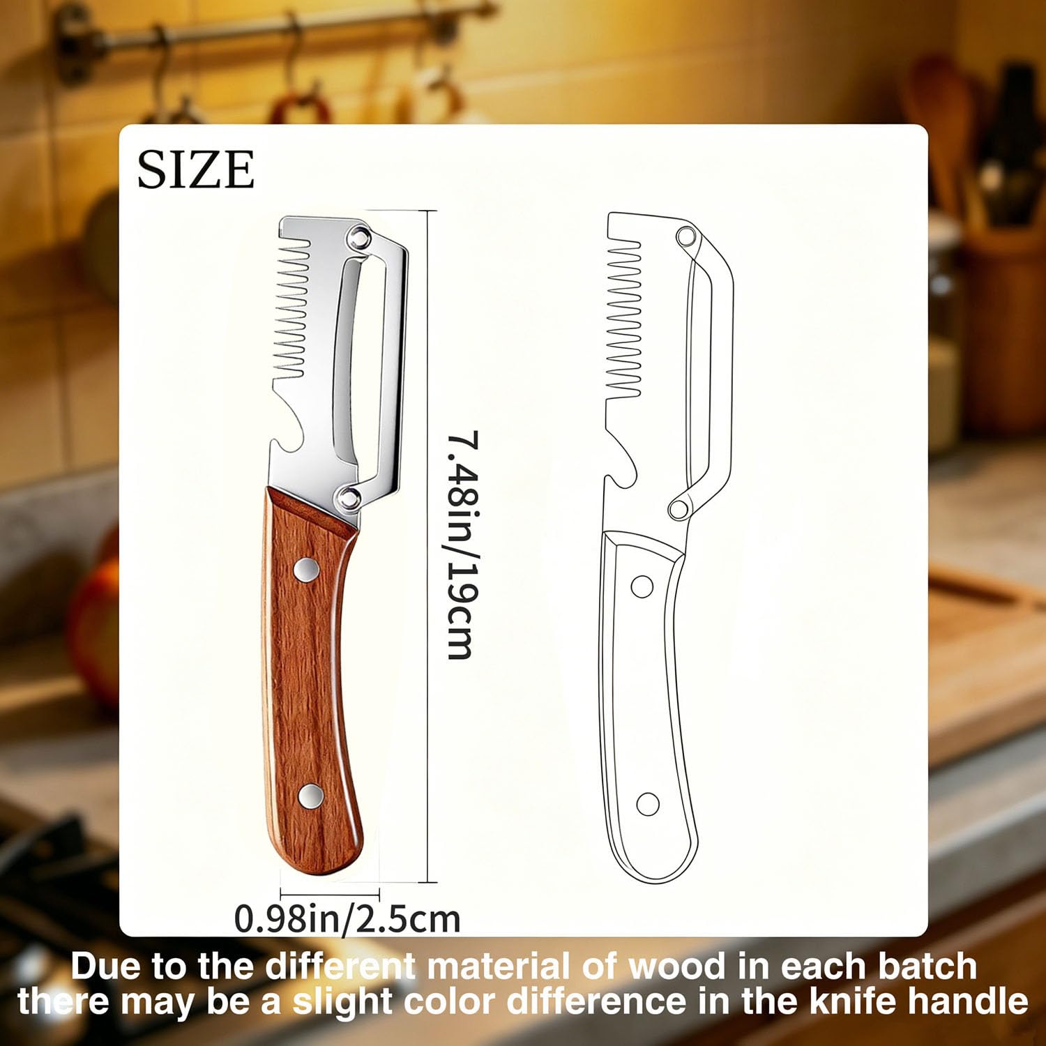 2Pcs Multi Functional Vegetable Peeler for Kitchen, with Bottle Opener and Wooden Handle, 3-in-1 Stainless Steel Kitchen Tool for Fruit Potato Pumpkin(3 in 1) — view 6