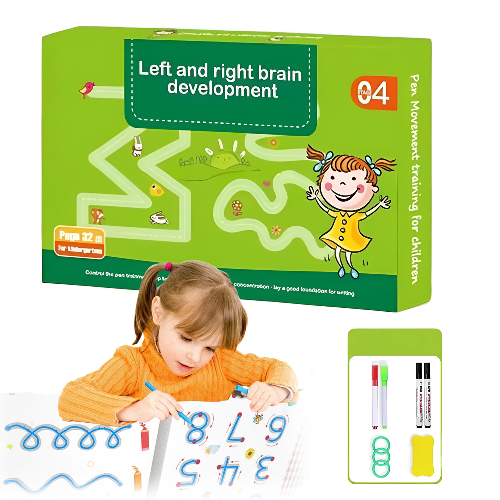 Scribble Smart Workbook,Drawing and Numbers Tracing Books for Kids,Wipe Clean,Practice Copybook with Pens,Eraser, and Ring Closure, Reusable Practice Book for Preschool Age 3-8 (Level 4)