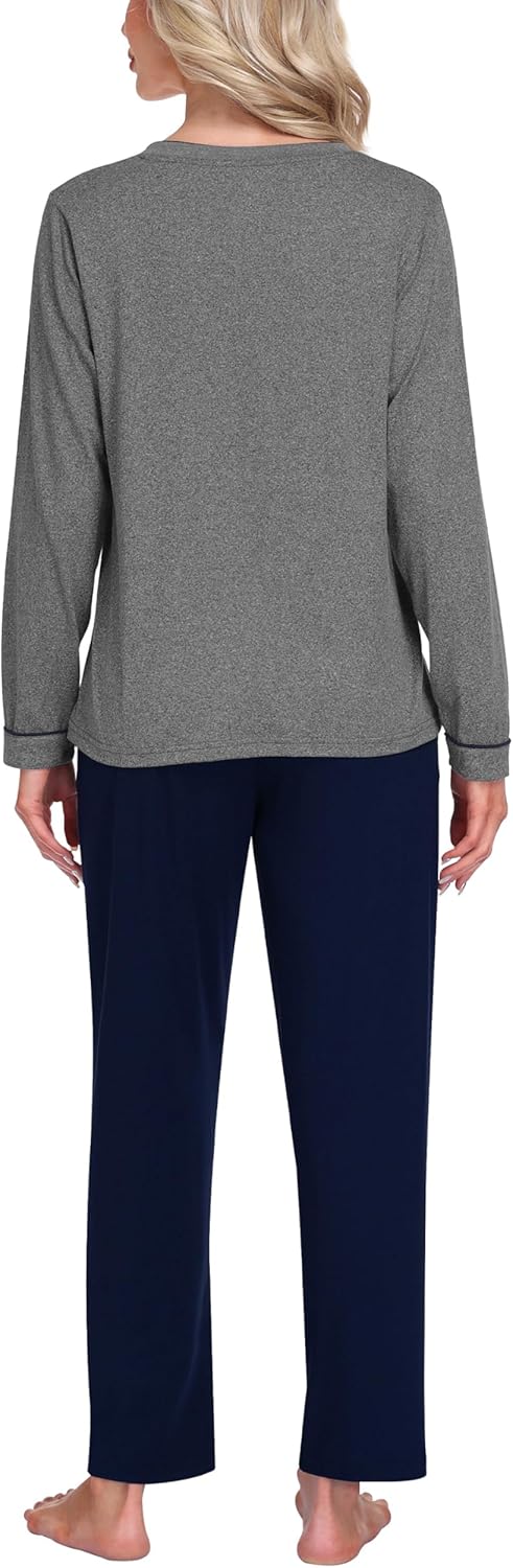 Pajamas for Men & Women Long Sleeve 2 Piece Sleep Lounge V Neck Lightweight Soft Loungewear Sets With Pockets - Image 4