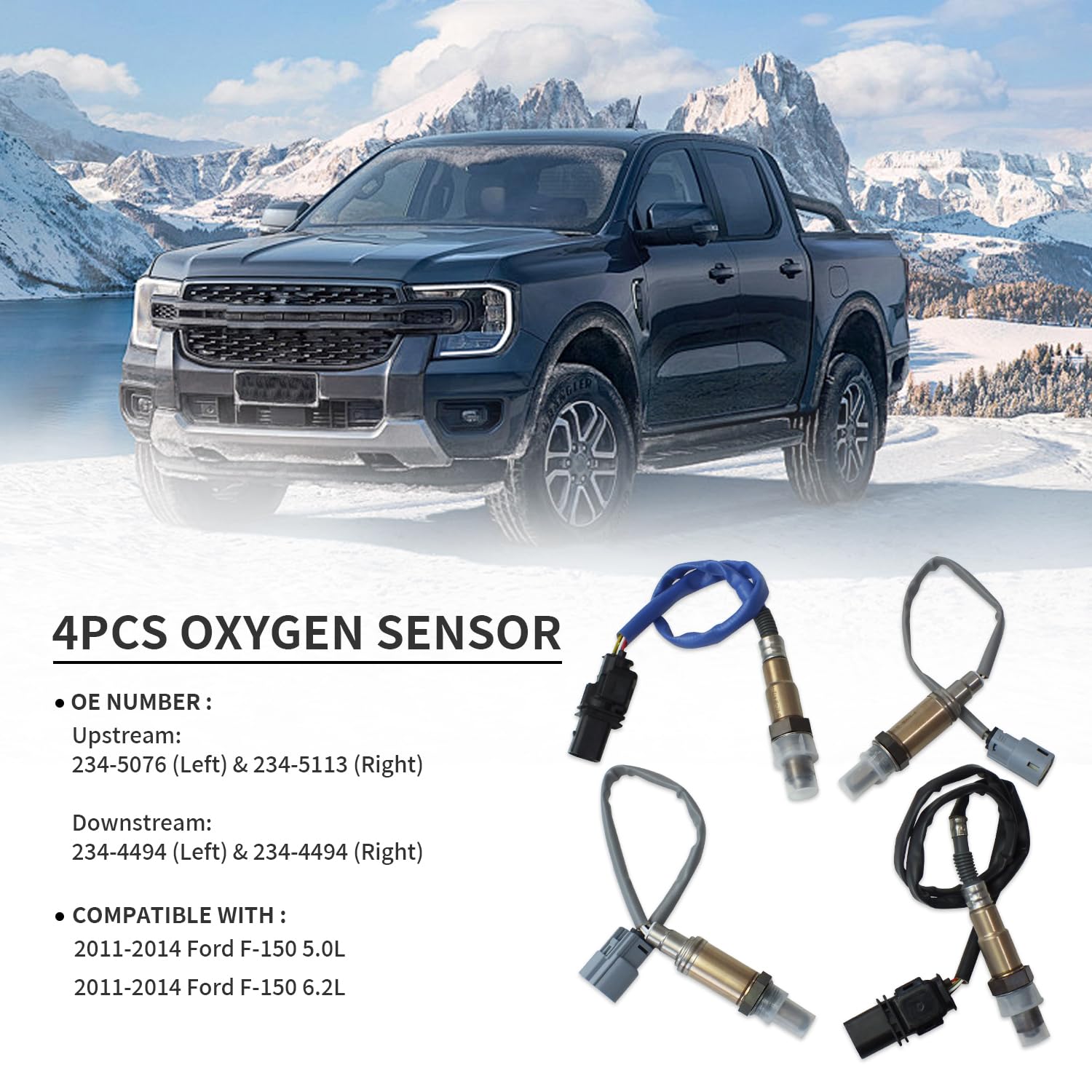 4PCS Oxygen O2 Sensor 4PCS Fit for 2011-2014 F150 5.0L 6.2L OE 234-5113 234-5076 234-4494 Upstream Downstream (Ford F-150)