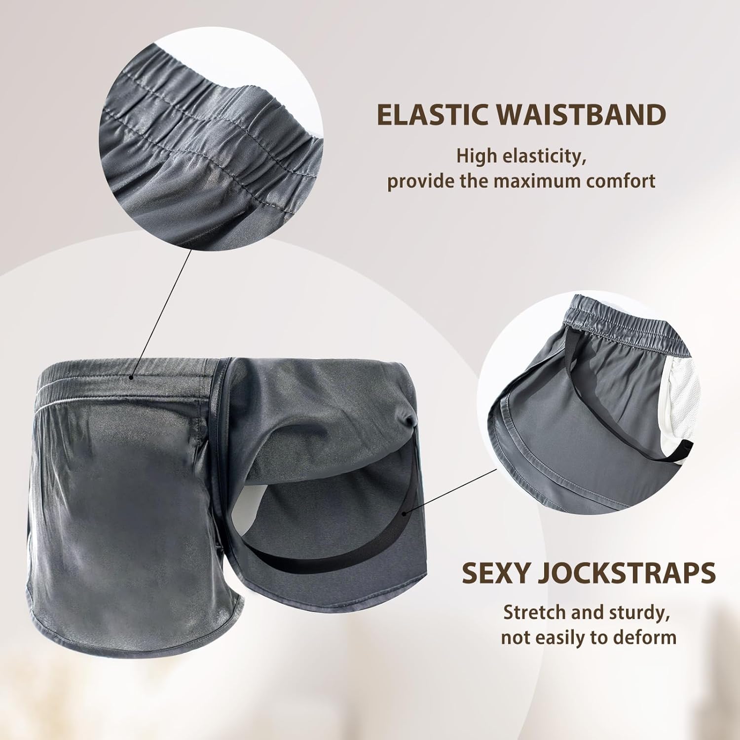 AMY COULEE Mens Sexy Satin Shorts Large Split Side Boxers Silky Pajamas Sleepwear with Pouch Liner - Image 3