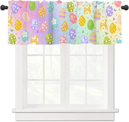 Cenefas de Pascua coloridas con bolsillo para barra, cenefas cortas de Pascua para ventanas, tratamiento de ventana pastel para cocina, dormitorio,