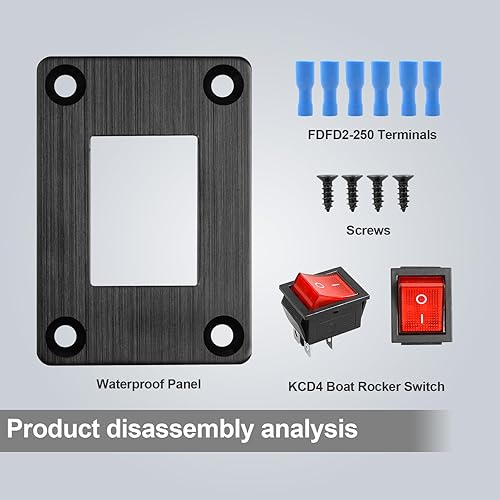 Vista 53 de Interruptor basculante de barco KCD1 negro de 2 posiciones y 2 pines SPST interruptor de panel 6A 250VCA 10A 125VAC, con 4 terminales azules 1pcs