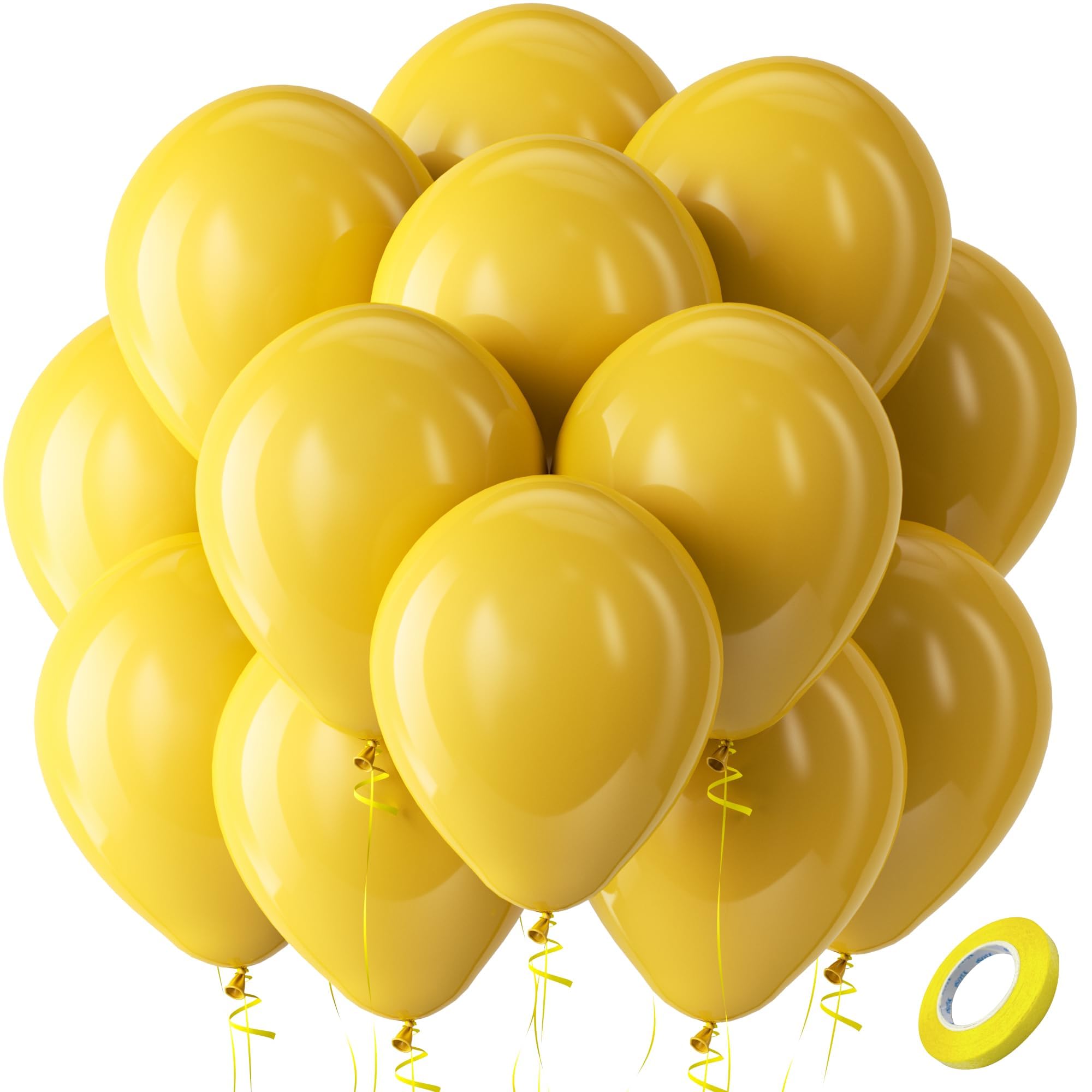 Bezente Mustard Yellow Latex Party Balloons 100 Pack 12 inch | Boho Fall Netural Balloons for Graduation Sunflower Thanksgiving Little Cutie Party Decorations