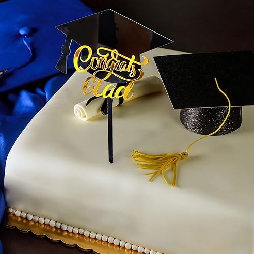 Miniatura 7 de Whaline Decoración de pastel de graduación de acrílico negro y dorado para tarta, felicitaciones a graduados, 5 unidades, decoración de mesa de