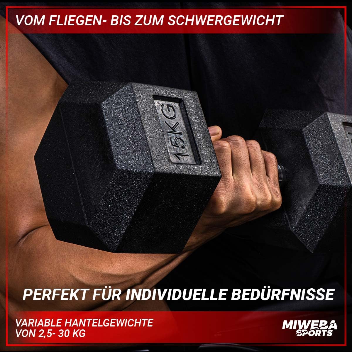 Miweba Sports Hexagon Hanteln HGH100 | 2,5-30kg - 𝐏𝐫𝐨𝐟𝐢 Hantel - Hantelset - Kurzhanteln - Gusseisen - Ergonomischer Griff - Einzelhantel - Hantel Set - Dumbbell