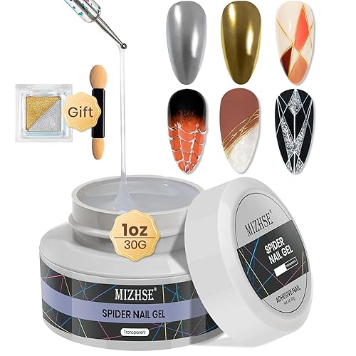 MIZHSE Gel de araña transparente para uñas con polvo de uñas cromado, gel de escultura 3D para arte de uñas, pintura elástica, dibujo de alambre