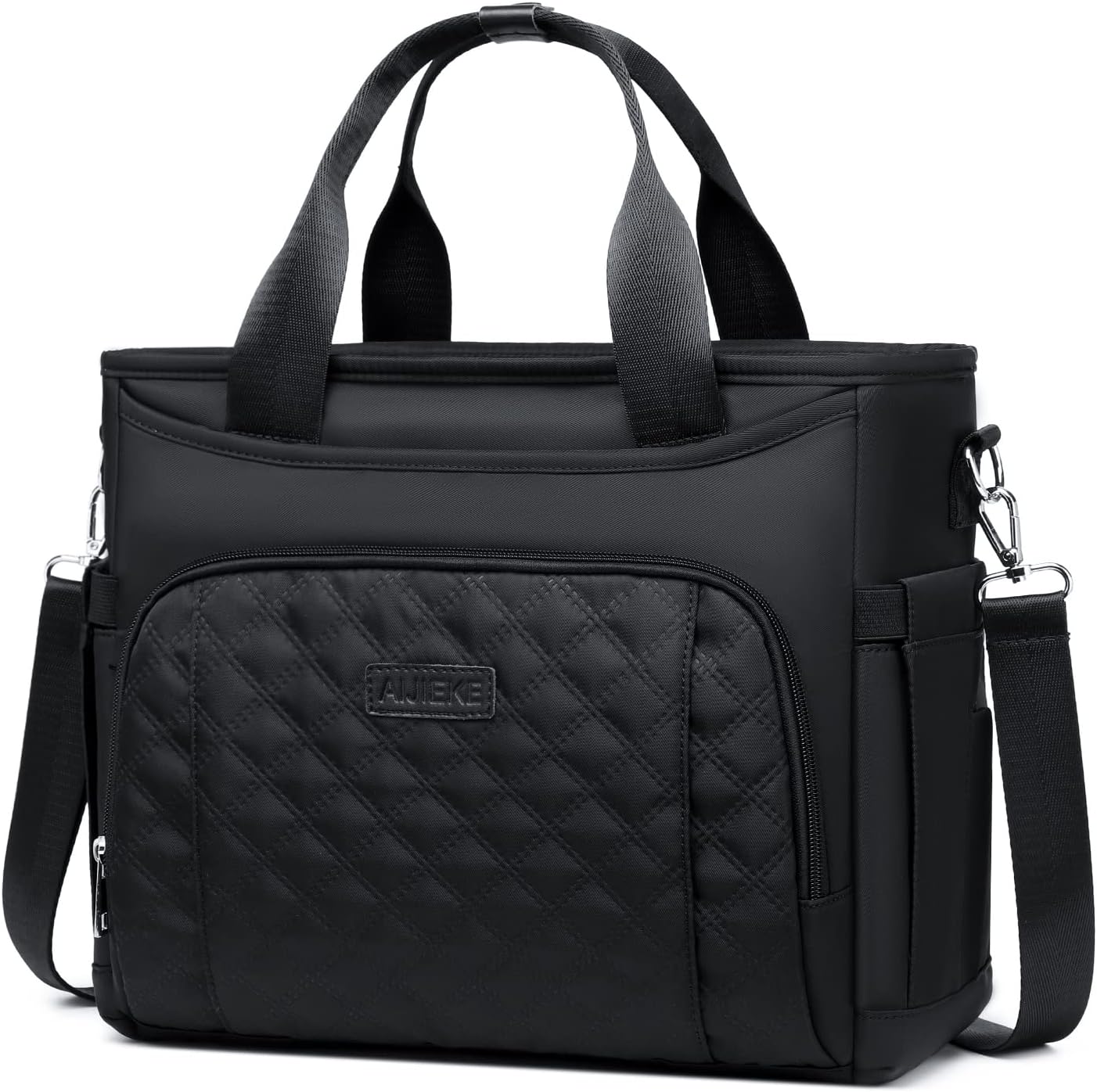 AIJIEKE Lunch Bag for Women, Insulated Lunch Box Tote Bag for Work, Extra Large Wide Open Leak Proof Cooler Bag with Shoulder Strap & Side Pockets for Picnic Hiking Beach, Black