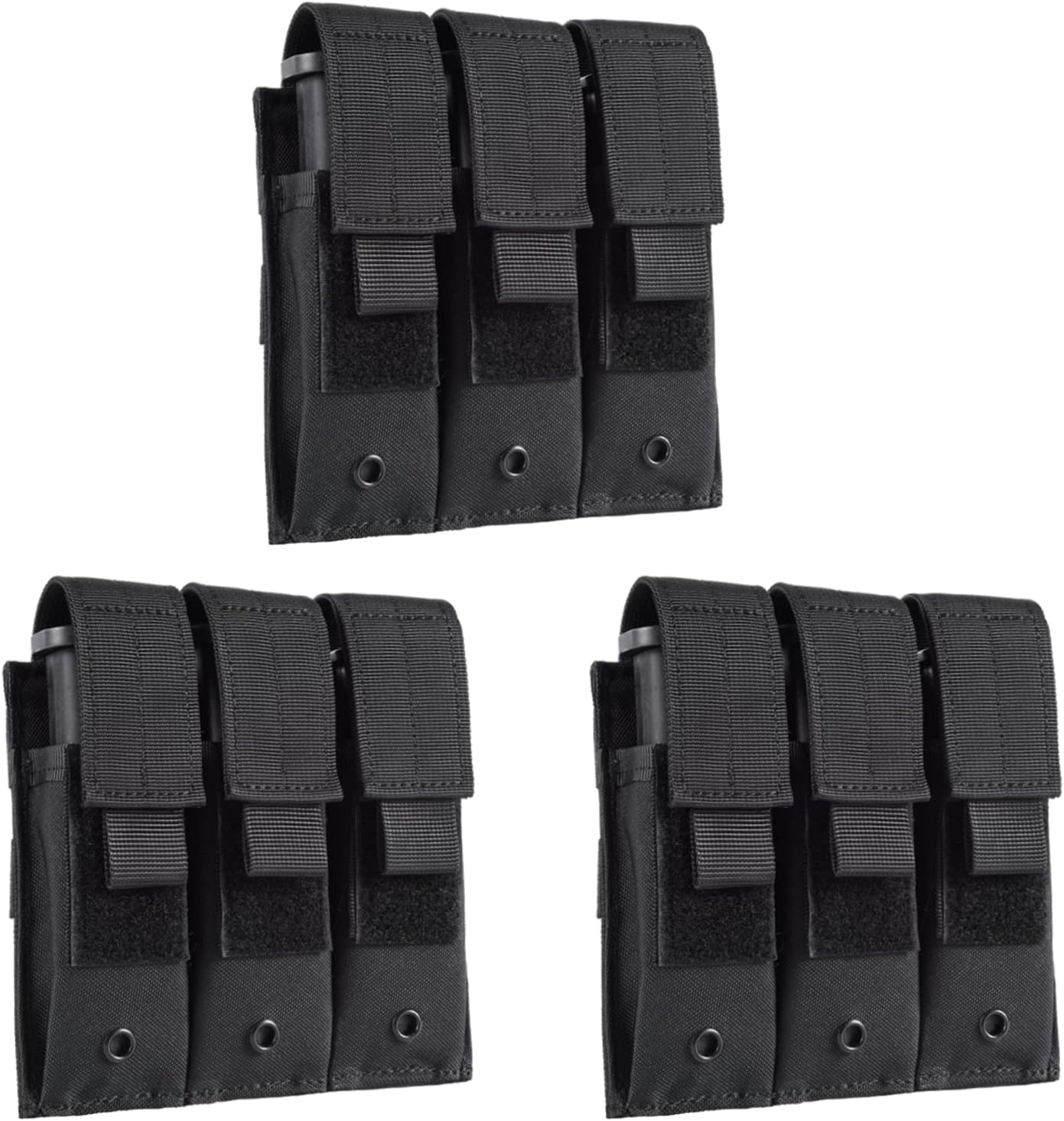 3pc Molle Triple Pistol Mag Pouch Single Double Stack Magazine for 9mm/.40 Calibers Glock S&W M&P, Sig 226/229, and Springfield 1911 Black