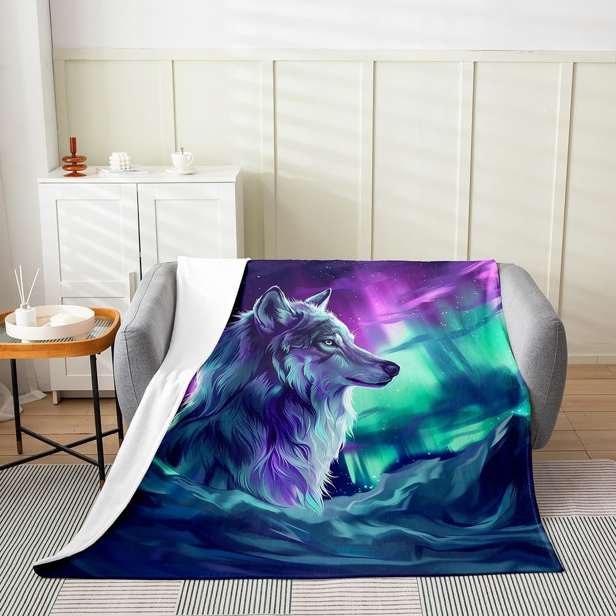 jejeloiu Kids Wolf Flannel Fleece Throw Blanket Queen 90"x90" Boys Girls Howling Wolf Plush Blanket Safari Animal Pattern Fuzzy Blanket Cool Wildlife Style All Season Bed Blanket