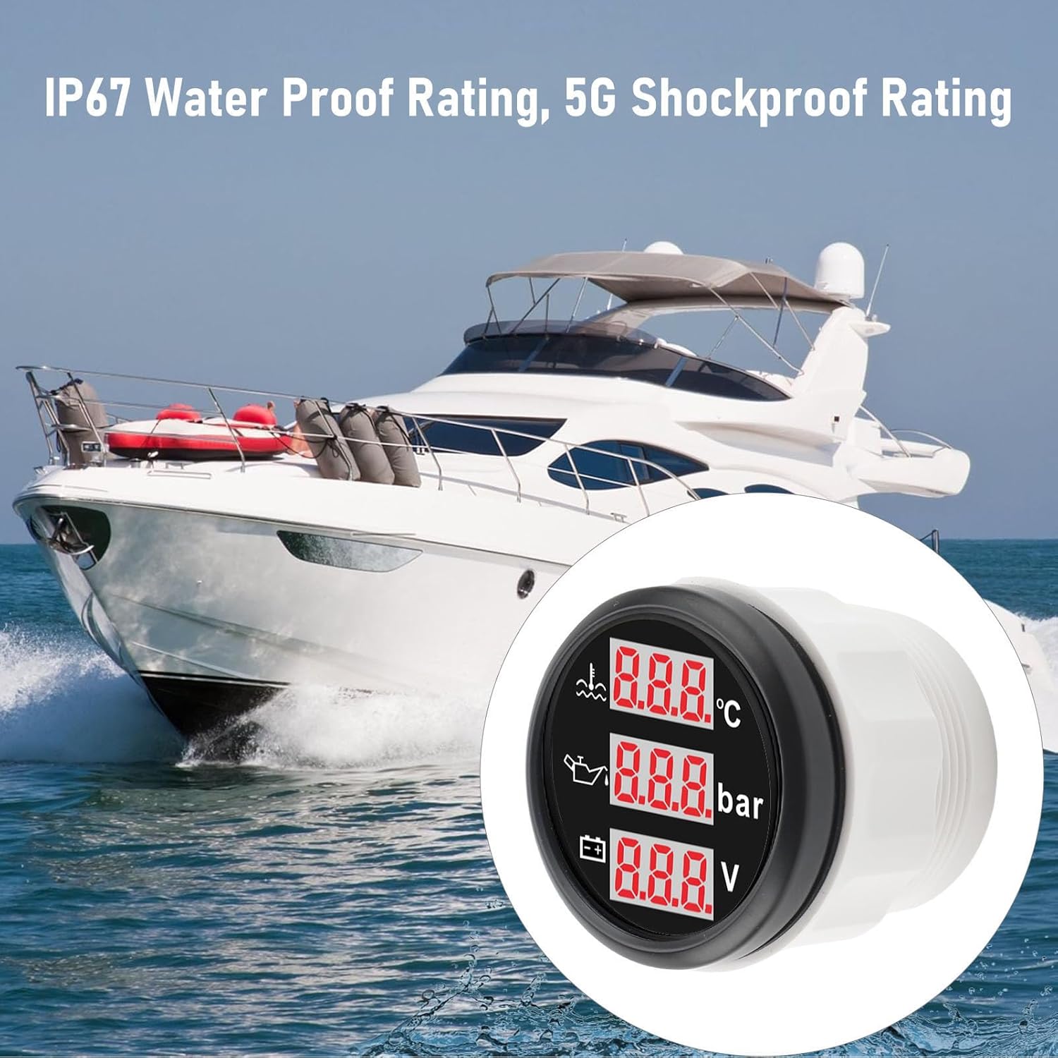 52mm 3 in 1 Car Marine Gauge Set, Engine Coolant Water Temperature Gauge ° F Oil Pressure Gauge PSI Voltmeter, Instrument Sensor Kit for Truck Boat Vehicle (Black Dial Black Cover)