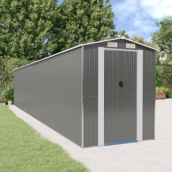 Light Gray Galvanized Steel Large Garden Shed for Outdoor Storage with Sliding Bolt Locks and Built-in Vent, 75.6 x 75.6 x 87.8 in Durable Modern Design for Backyard Patio and Garage