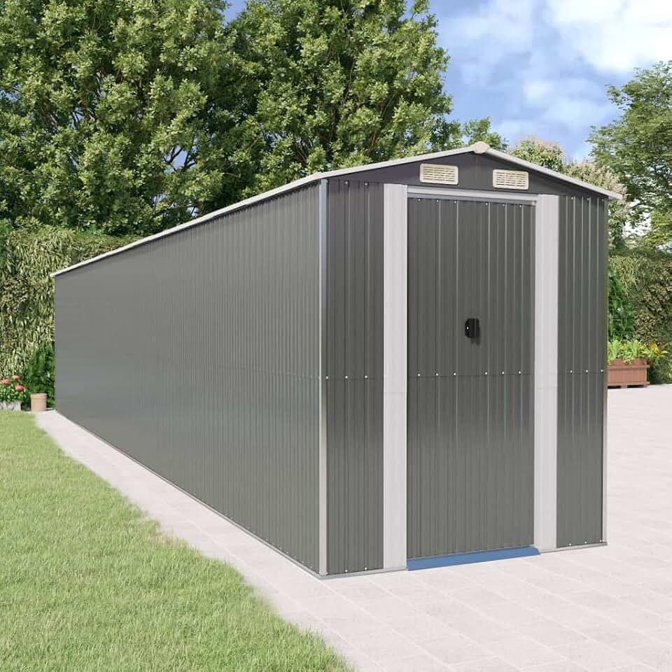Large Garden Shed, Light Gray Galvanized Steel, 75.6x40.2x87.8 inch Outdoor Storage for Lawn Mower, Bike Storage, Durable Weather-Resistant Utility Building
