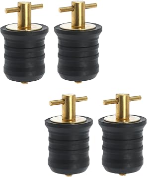 4 Boat Drain Plugs with T Handle and Twist Plug Function Brass, 1.25 Inch