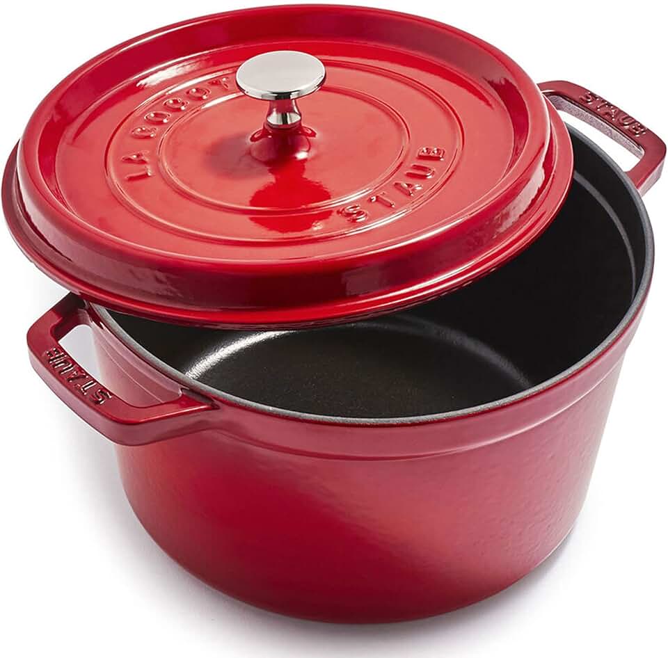 STAUB Cast Iron Dutch Oven 5-qt Tall Cocotte, Made in France, Serves 5-6, Cherry