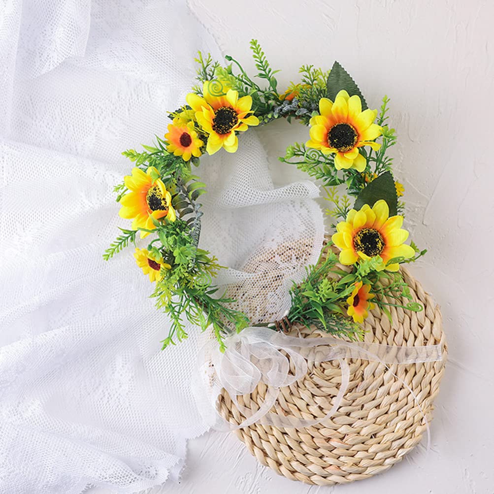 Diadema de flores con cinta de girasol, de flores, bohemia, guirnalda bohemia, halo para boda, playa nupcial
