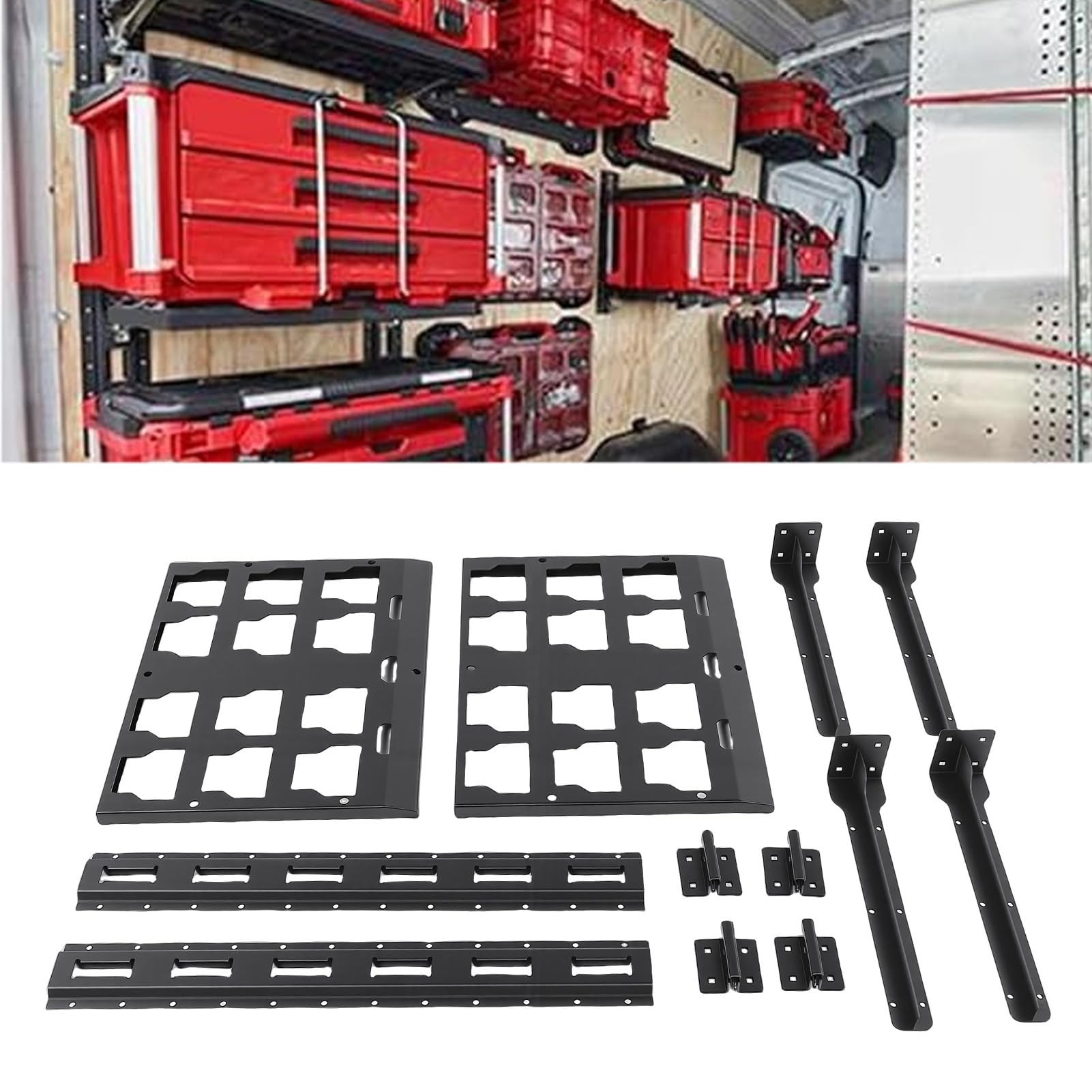 Kit de estantería para caja de herramientas de 2 estantes para 48-22-8480, estante de montaje en pared de acero al carbono con riel E ajustable, capacidad de carga de 80 libras