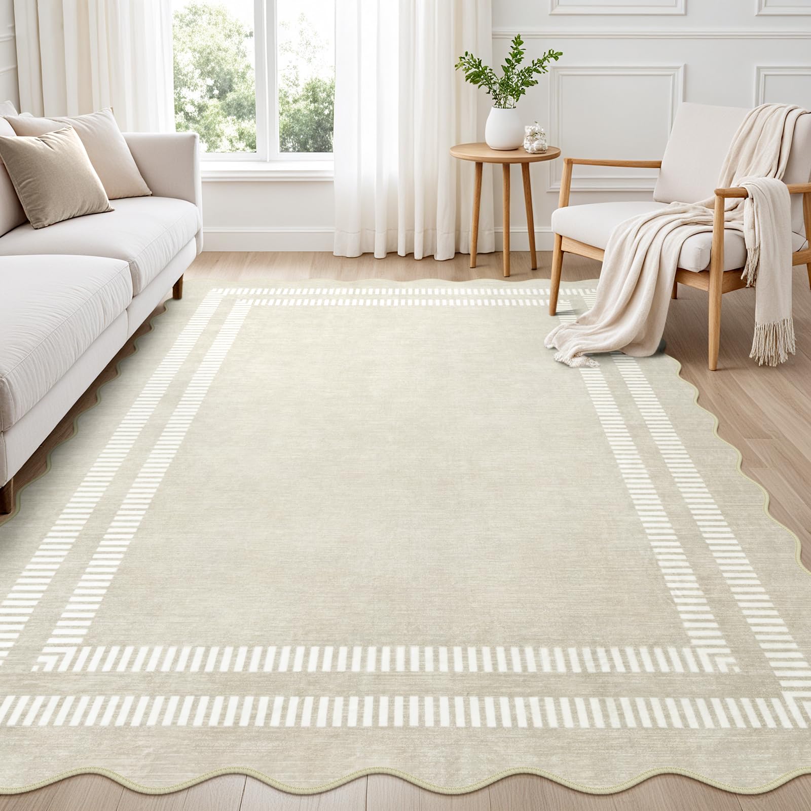LORWER Scalloped Ivory 5x7 Rug