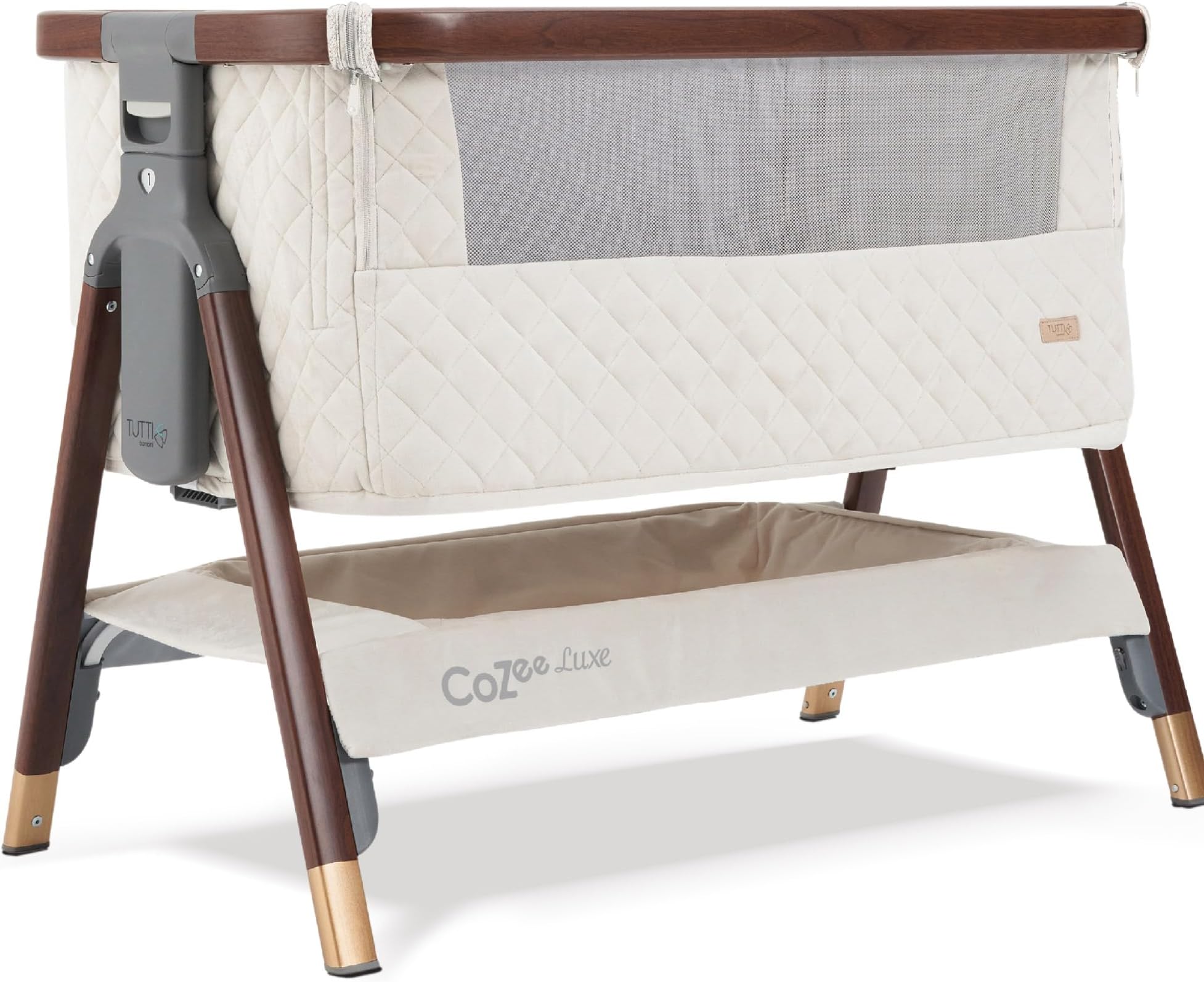 CoZee® Luxe Bedside Bassinet & Sleeper - Baby Bassinets Bedside Sleeper, Portable Crib & Adjustable Crib for Newborns, Travel Case, Must-Have Baby Essentials, 0-6 Months (Walnut/Cream)