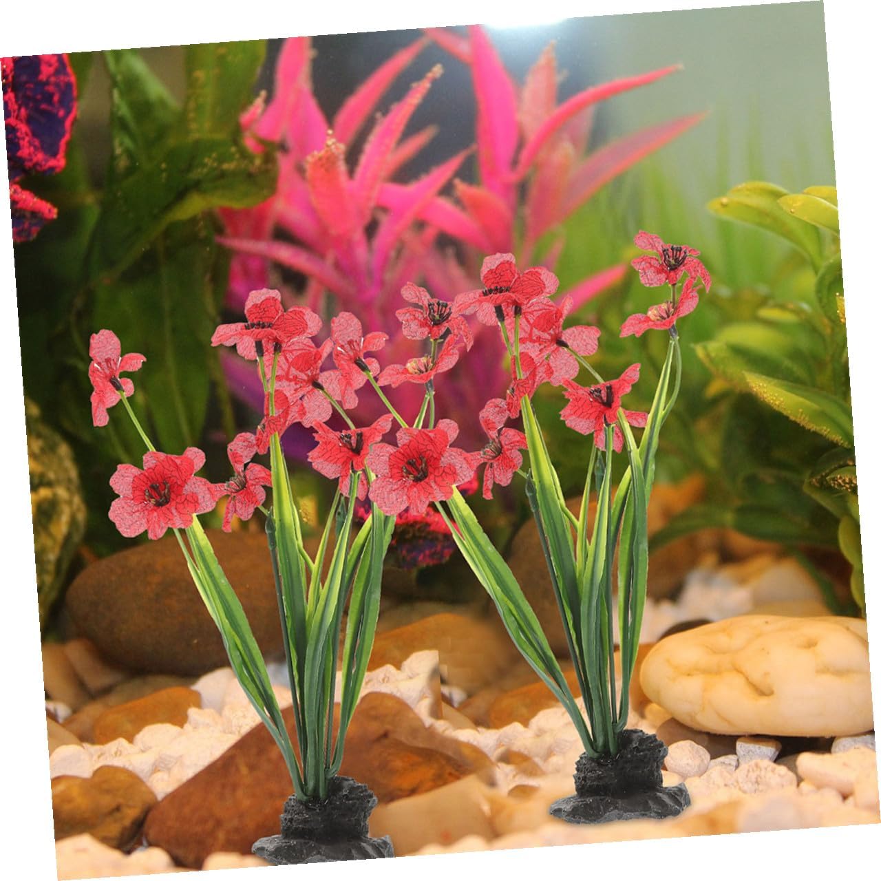Beavorty 3pcs Lifelike Aquarium Decor Plants Artificial Aquatic Fish Tank Plants Plastic Red Purple Violet for Freshwater Fish Tank Decoration