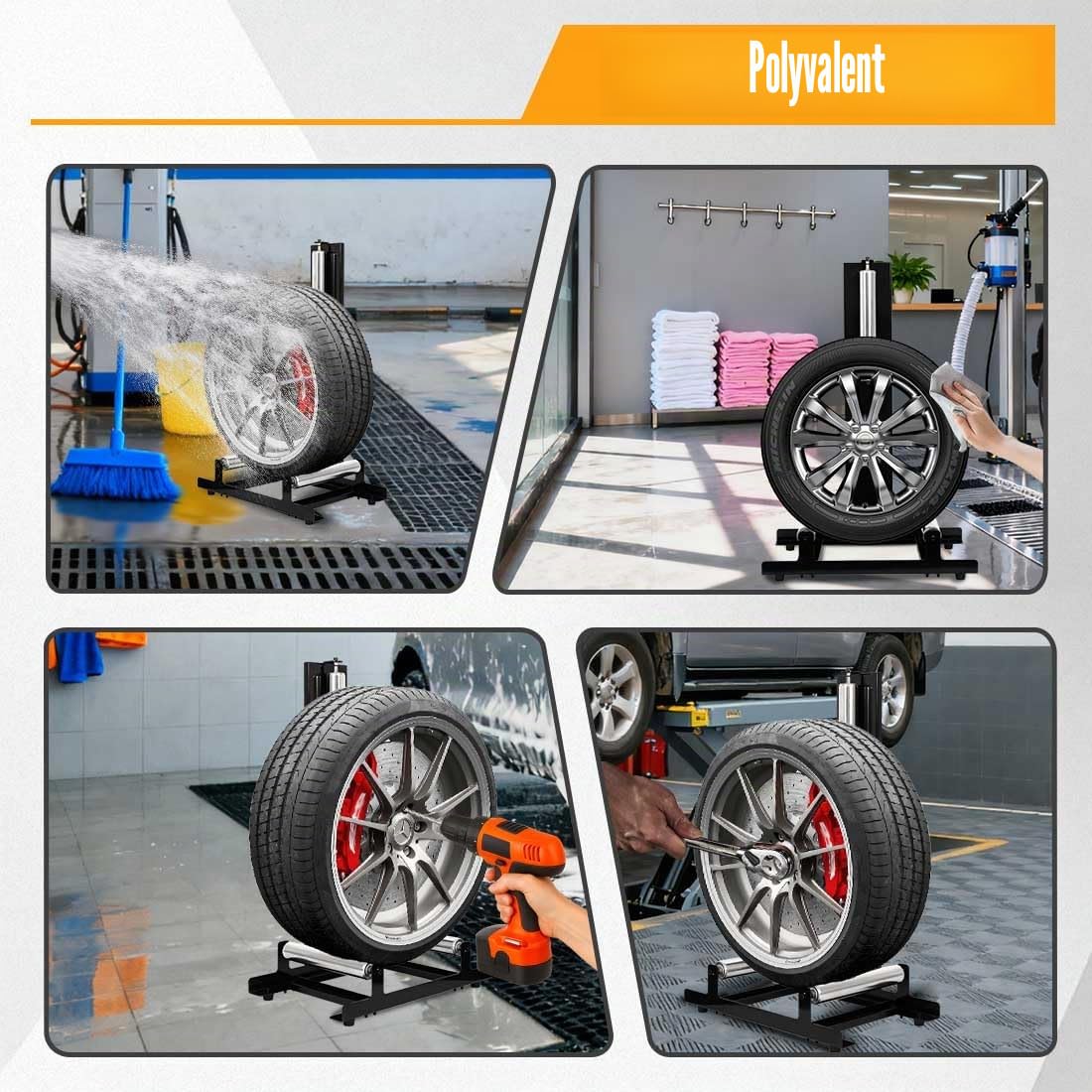 Étagère de nettoyage pour pneus de voiture - Accessoire de garage pour le nettoyage et le polissage des pneus - Charge maximale : 50 kg - 58 x 36,5 x 89 cm - Argenté