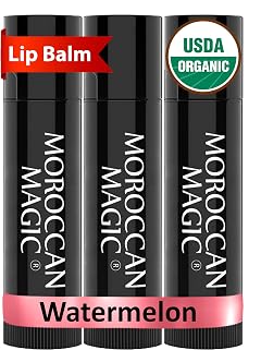 Moroccan Magic Organic Watermelon Lip Balm 3 Pack Ultra-Hydrating Argan Essential Oil Lip Moisturizer Vitamin E Natural Chapstick