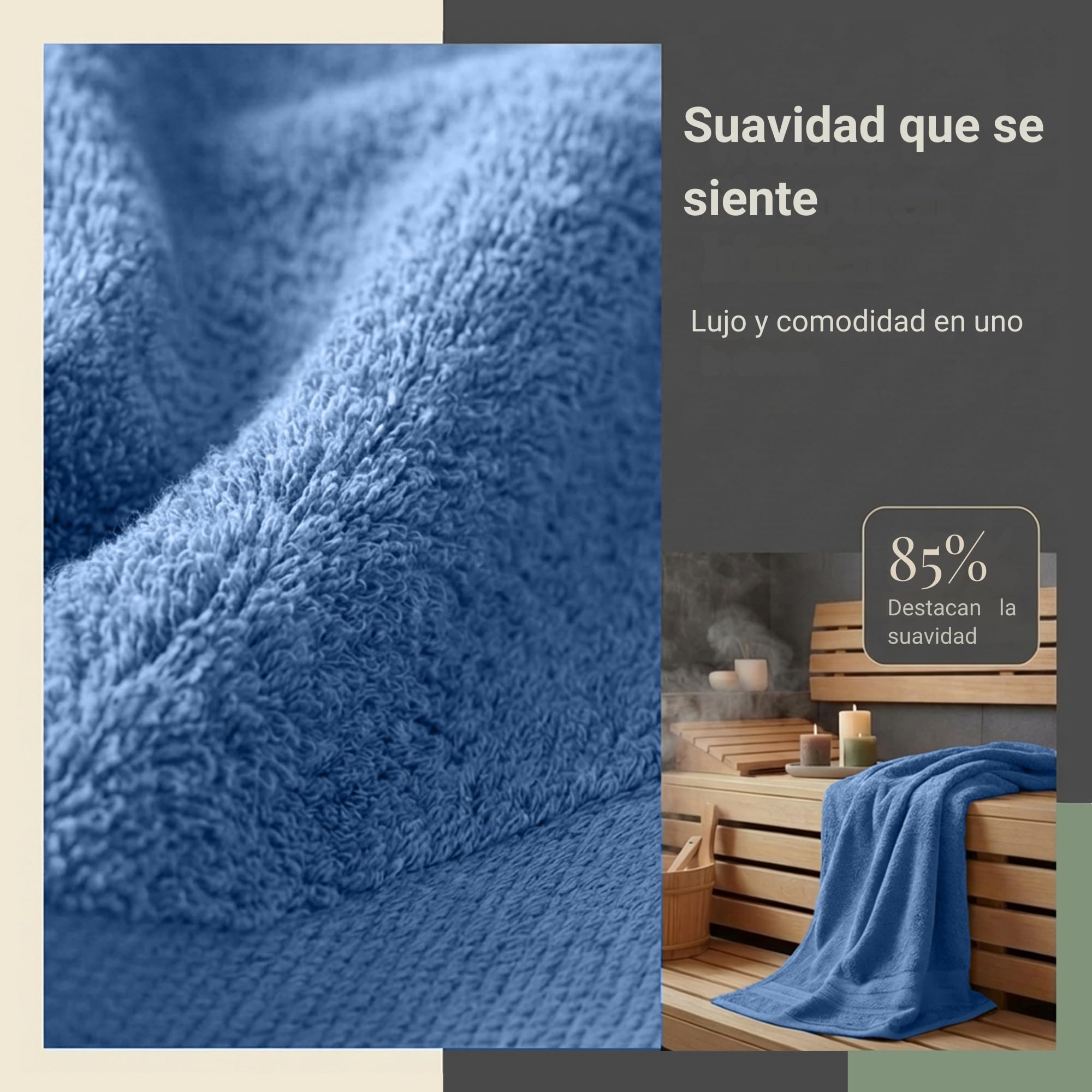 Komfortec Juego de 2 Toallas de Sauna 80 x 200 cm, 100% Algodón, Toallas XXL para Sauna, Suaves, Grandes, de Rizo y de Secado Rápido, Azul Claro