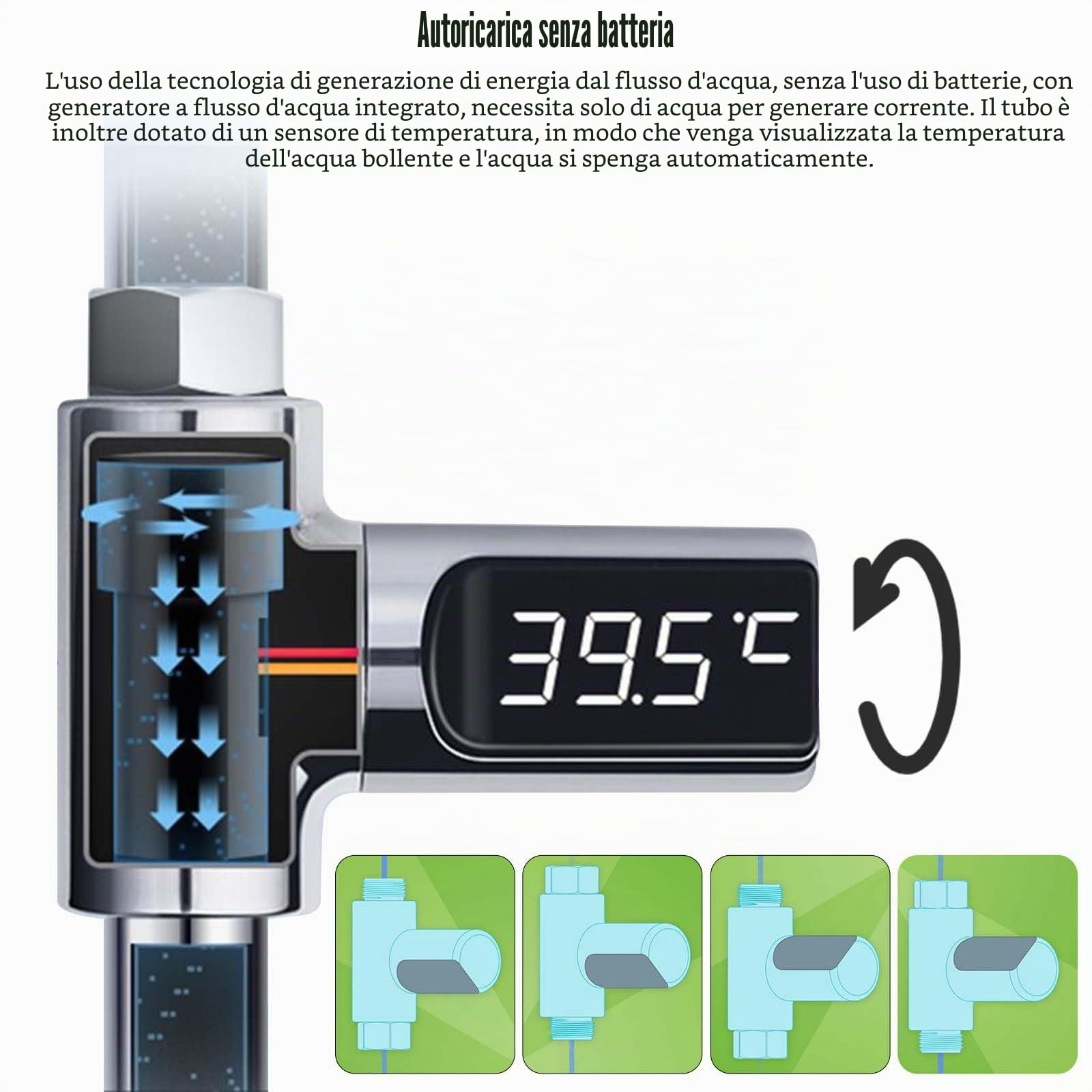 Molbory Termometro da bagno digitale a LED, 5 – 85 ℃, in tempo reale, flusso d'acqua con schermo girevole a 360°, termometro per acqua per bambini, termometro per doccia