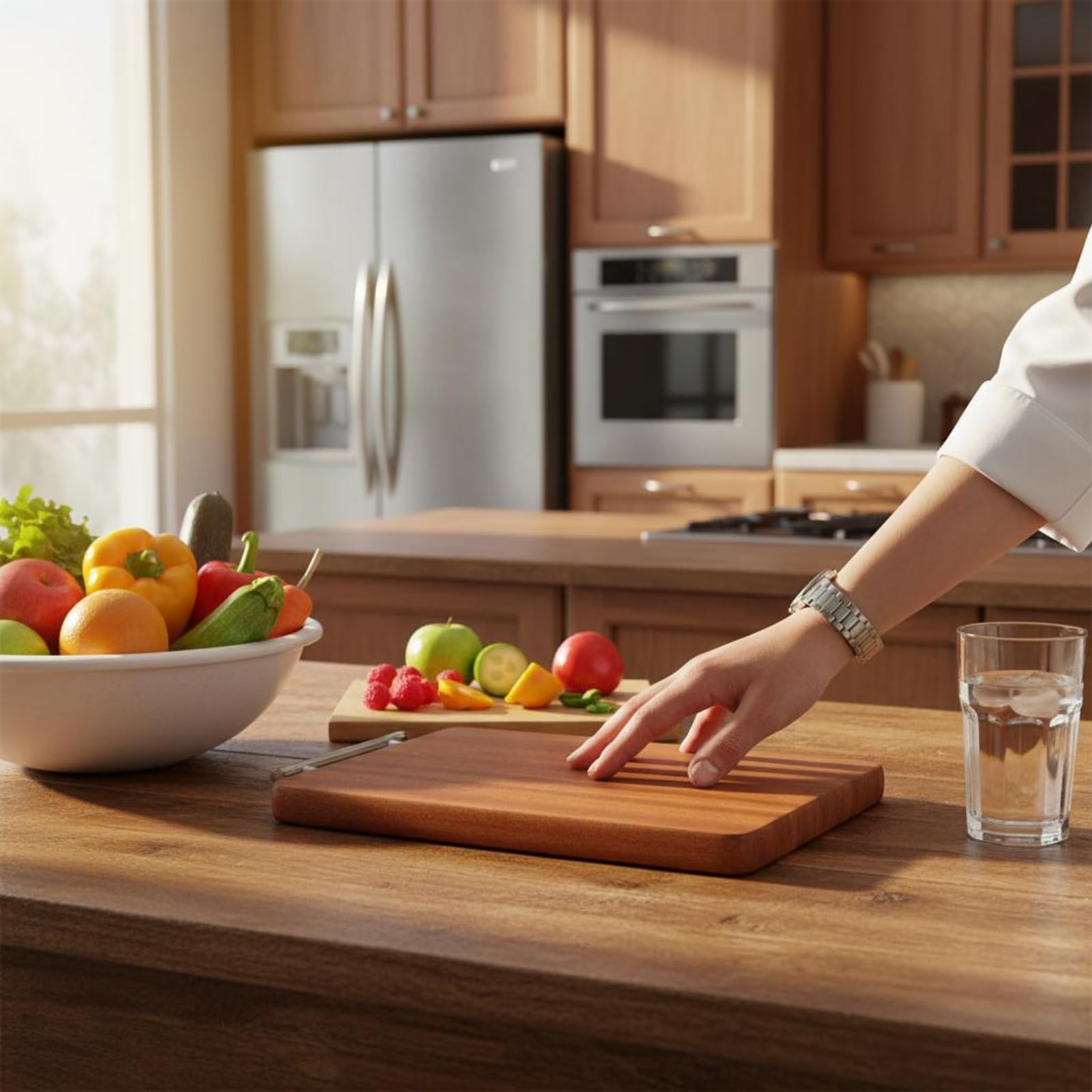 Gralara Tabla de Cortar de Cocina Tabla de Cortar Tabla de Picar Tabla para Rebanar Tabla de Servir Superficie de Madera Estable con Diseño Rectangular y, 40cm 28cm 2.5cm