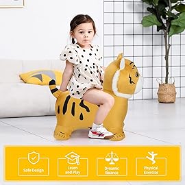 INPANY Tiger Bouncy Hopper Toys for 2 Year Old Boy, Toddlers Plush Inflatable Animal Hopping Horse, Bouncing Buddies, Ride on Rubber Bouncer, Outdoor Indoor Birthday Gifts Toy for 3 4 Yr Girl, Orange