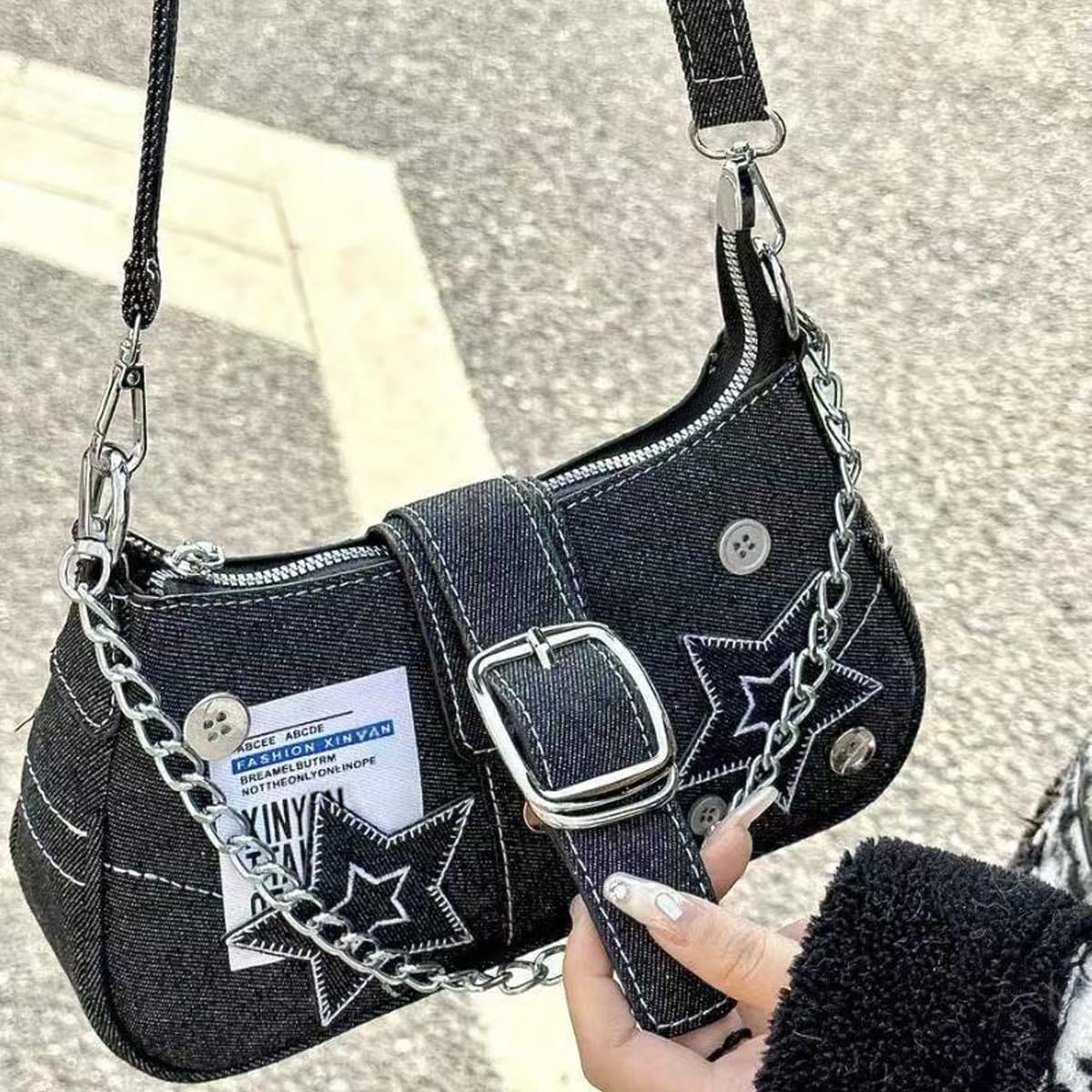Y2K Purse Shoulder Bag for Women, Top Handle Handbag Small Goth Punk Hobo Clutch Purses Trendy Underarm Bag - Image 3