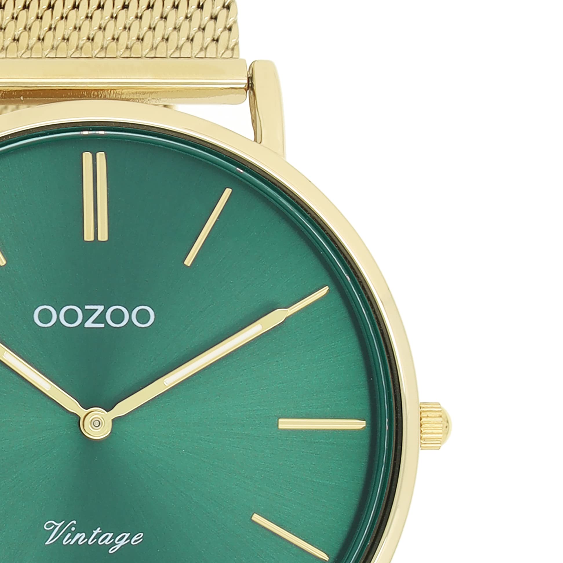Oozoo Vintage Damen Uhr in Gold/Grün- Armbanduhr Damen mit Milanaise-Metallband - Analog Damenuhr in rund