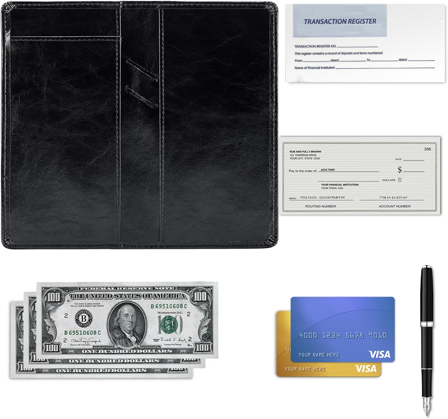Aurya Leather Checkbook Covers for Personal Checkbook, Checkbook Holder with Free Vinyl Divider, Checkbook Cover for Duplicate Checks for Men and Women