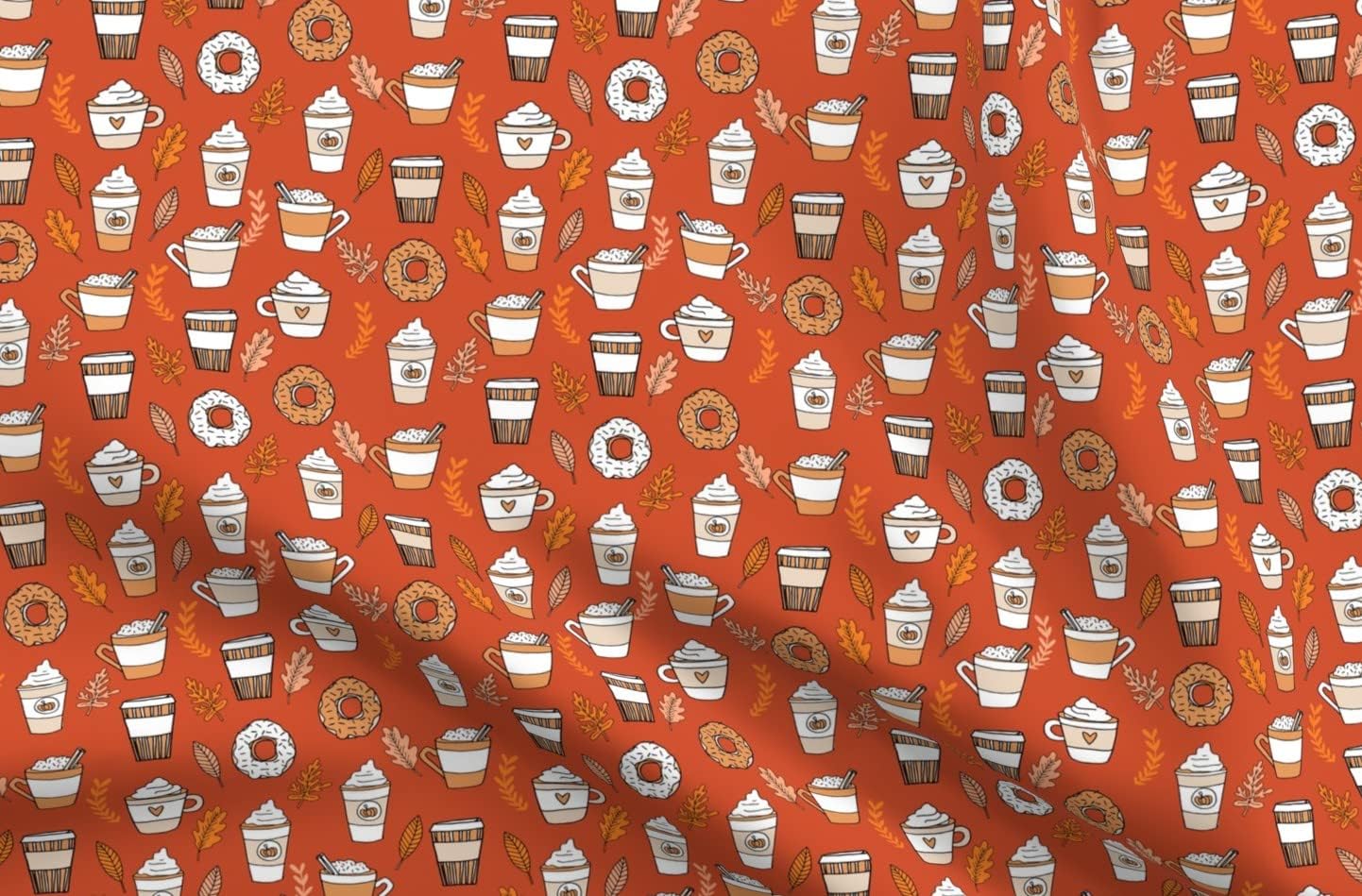 Spoonflower Fabric - Pumpkin Spice Latte Coffee Donuts Fall Autumn Rust Printed on Minky Fabric by The Yard - Sewing Baby Blankets Quilt Backing Plush