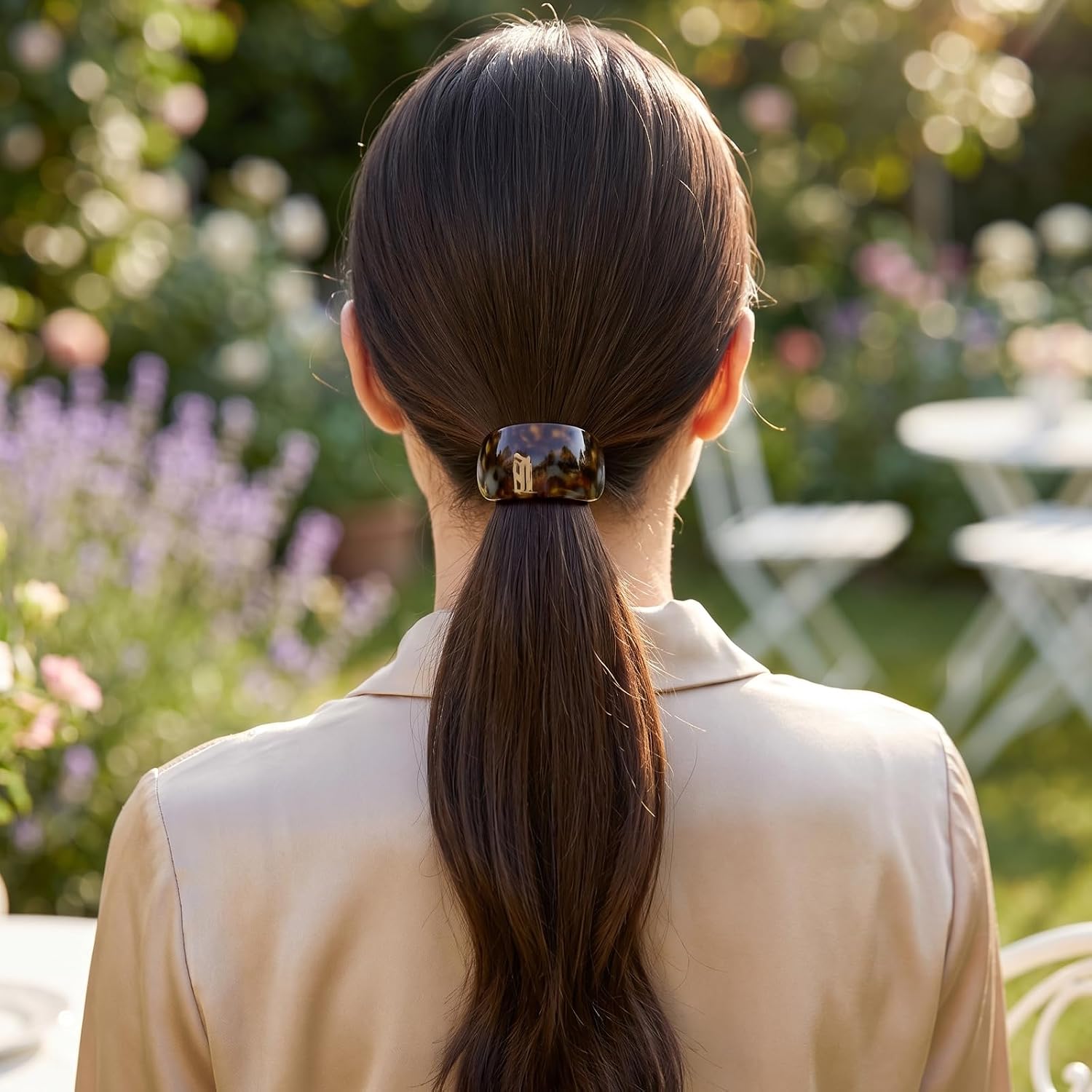 7PCS Tortoise Shell Hair Ties for Women, Elegant Acrylic Elastic Hair Bands, French Rectangle Ponytail Hair Cuff, Non-Damage Resin Scrunchies, Vintage Hair Accessories Set
