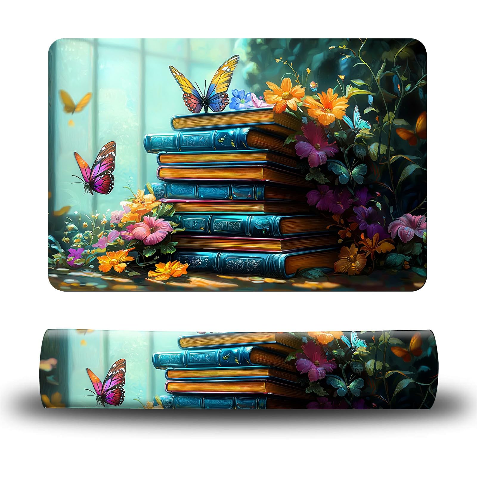 Dikoer Dog Food Mat, 15.7" x 23.6" Absorbent Pet Feeding Mat for Food and Water, Waterproof Diatom Mud Pet Placemat with Non-Slip Rubber Backing, Cat Bowl Mat for Floors - Book Butterfly Flowers