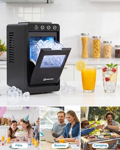 WELLENT Ice Maker Countertop, Portable Bullet Ice Maker with Self-Cleaning, 8 Ice Cubes in 6 Mins, 12KG/24H, 2 Ice Sizes, Compact Ice Machine for Kitchen, Home Bar, Office, Caravan & Camping - 8