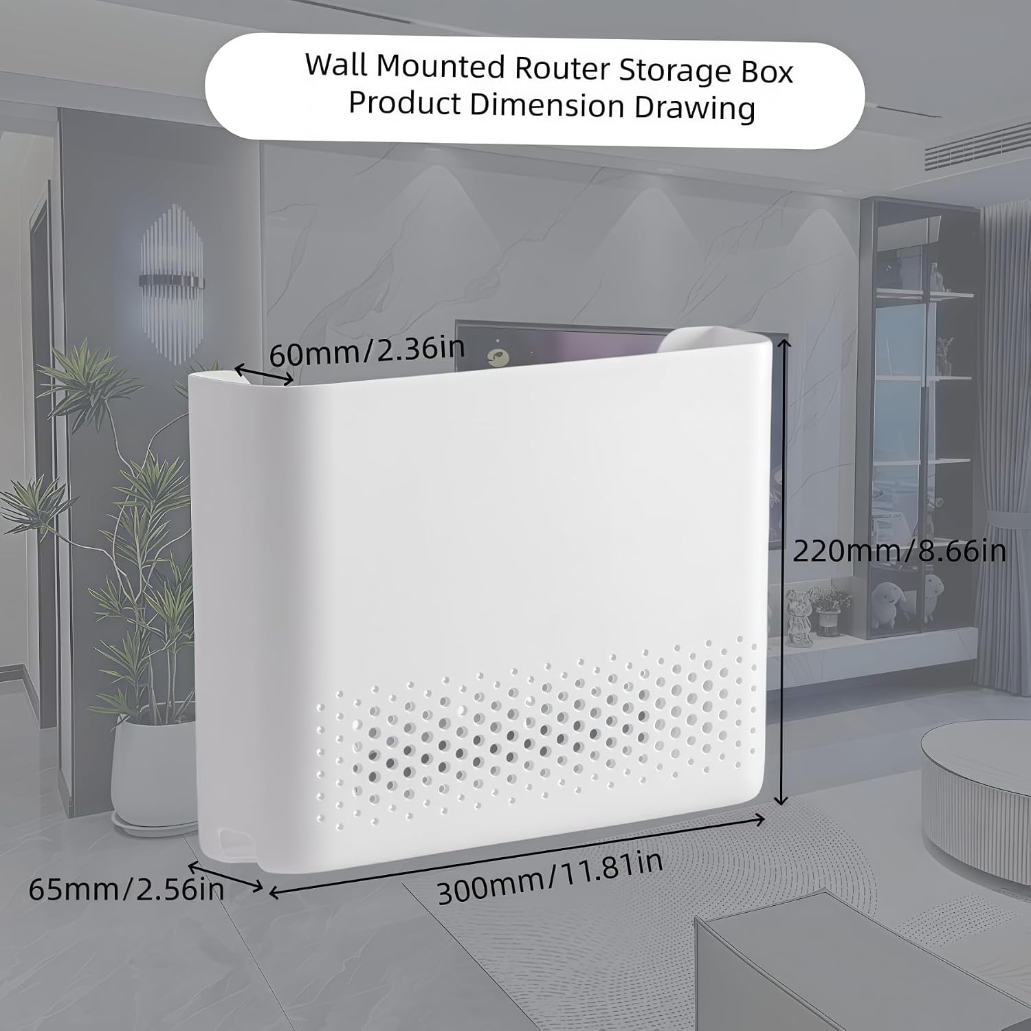 Wall Mounted Router Storage Box WiFi Router Organizer with Heat Dissipation Holes, Cable Management Box for Living Room, Bedroom, Study, Dorm, Apartment,White - No-Drill