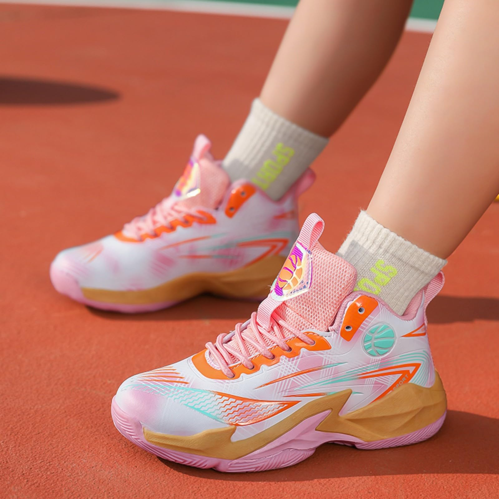 Chaussures de Basketball pour Enfants Adolescents, Respirantes Antidérapantes Confortables, Baskets de Sport Garçons Filles pour Scolaire et Entraînement