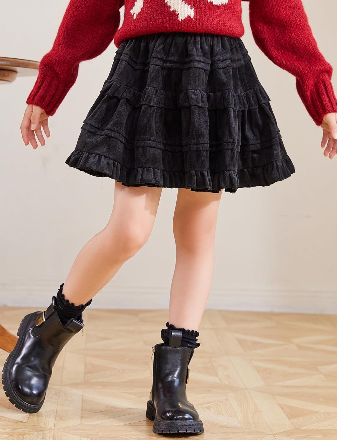 Happy Cherry Girls Corduroy Short Skirts Elastic Waist Soft Mini Skirts for Toddlers Kids Casual Stretch Skirts for School