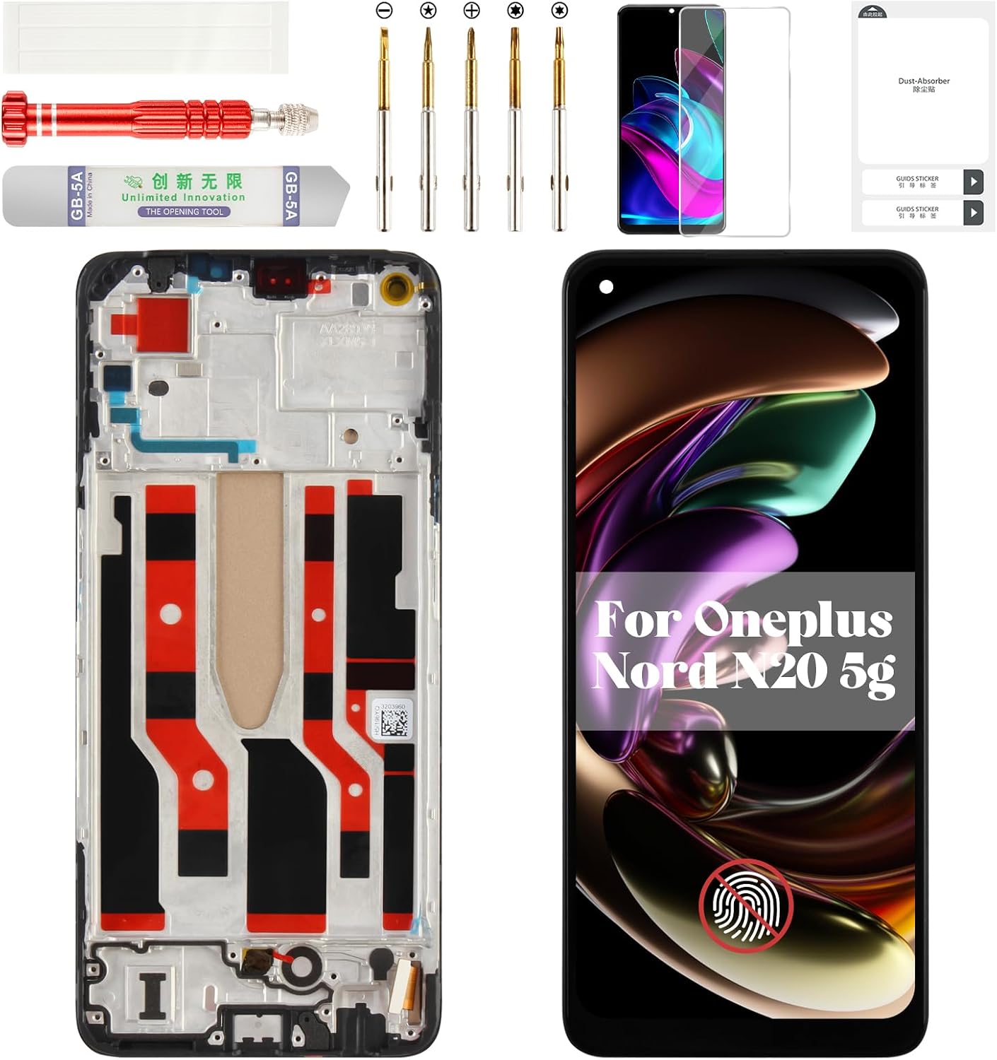 TFT for OnePlus Nord N20 5g Screen Replacement for OnePlus Nord N20 5g LCD Digitizer for OnePlus GN2200 Screen Replacement Touch Display with Frame CPH2459 Black (Without Fingerprint Function)