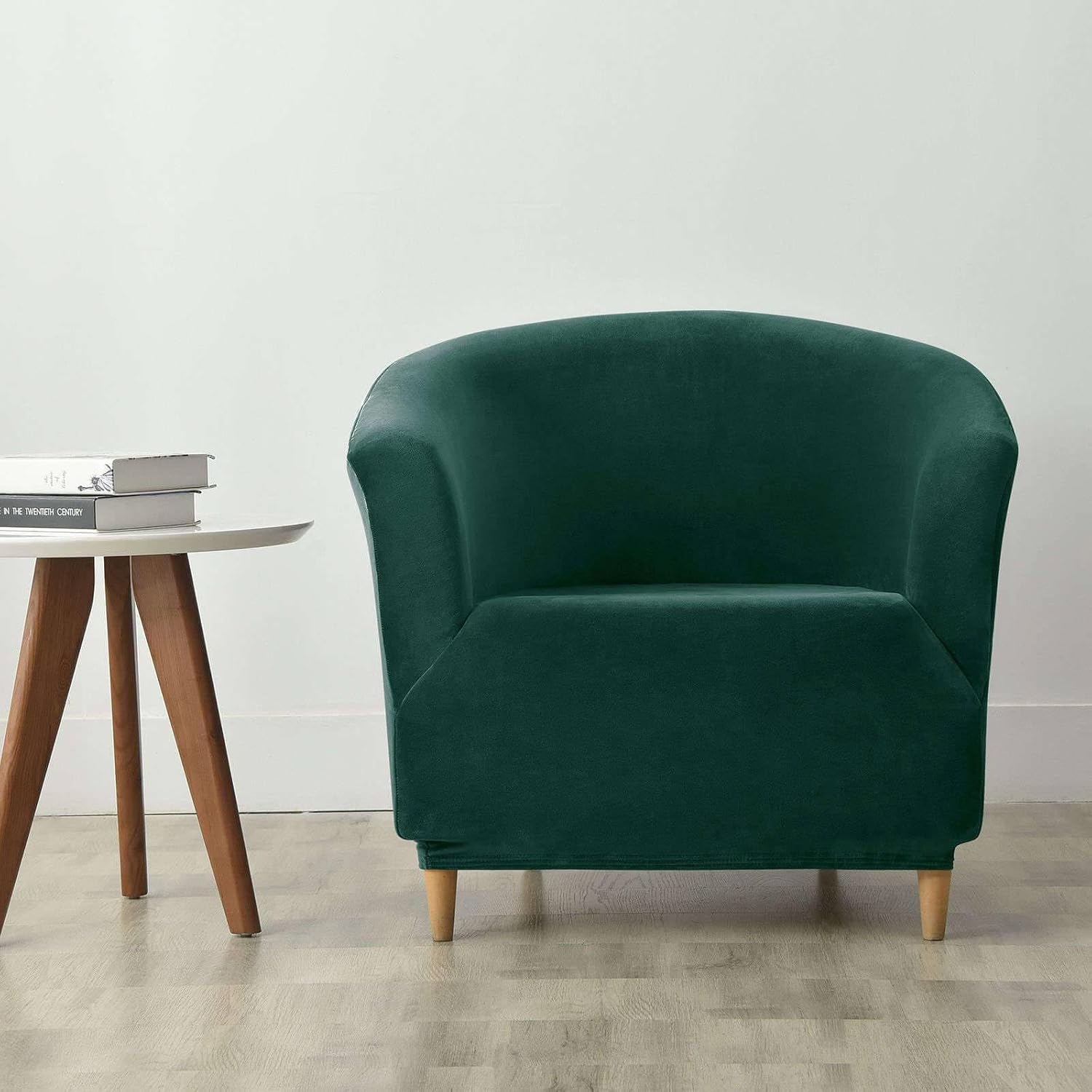 Velvet Club Chair Slipcover, 1 Piece Barrel Chair Cover for Living Room Armchair Covers with Elastic Bottom Tub Chair Covers Furniture Protector Washable-Dark Green-1 Piece