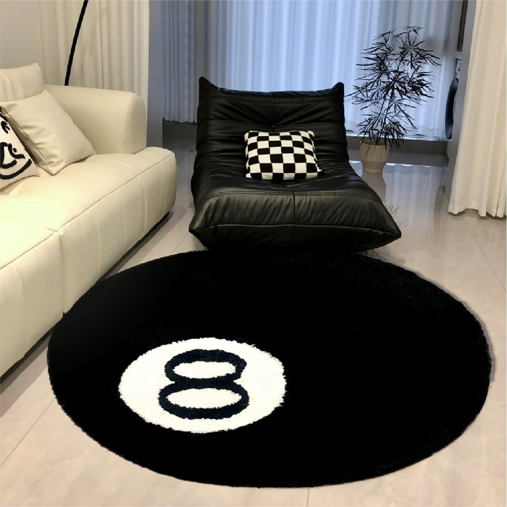 Cecailin 60 x 60 cm, zwart biljarttapijt, 8 tapijten, wollig, geschikt voor woonkamer, slaapkamer, rond, wasbaar tapijt, strandtapijt, kindertapijt