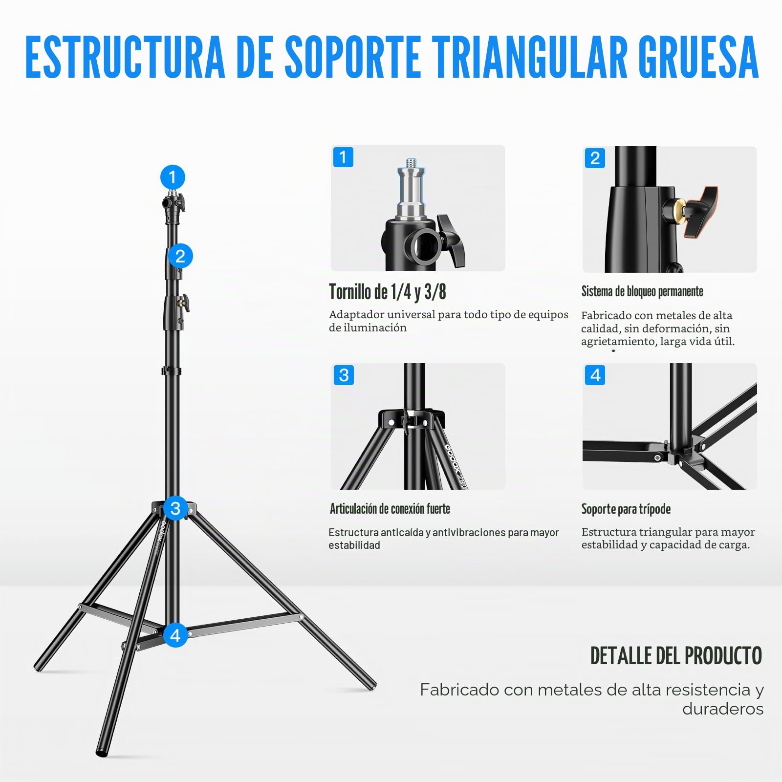 Godox Soporte de luz con Tornillo Universal de 1/4" a 3/8", 112 Pulgadas, Aluminio Resistente, trípode de luz para fotografía de Estudio (290F)